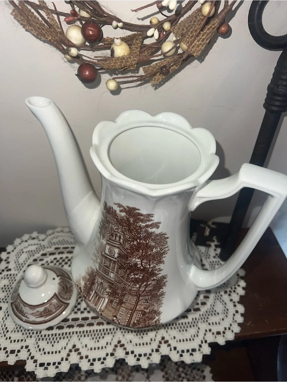 ironstone tea pot in the Americana everlasting color by J. & G. Meekin